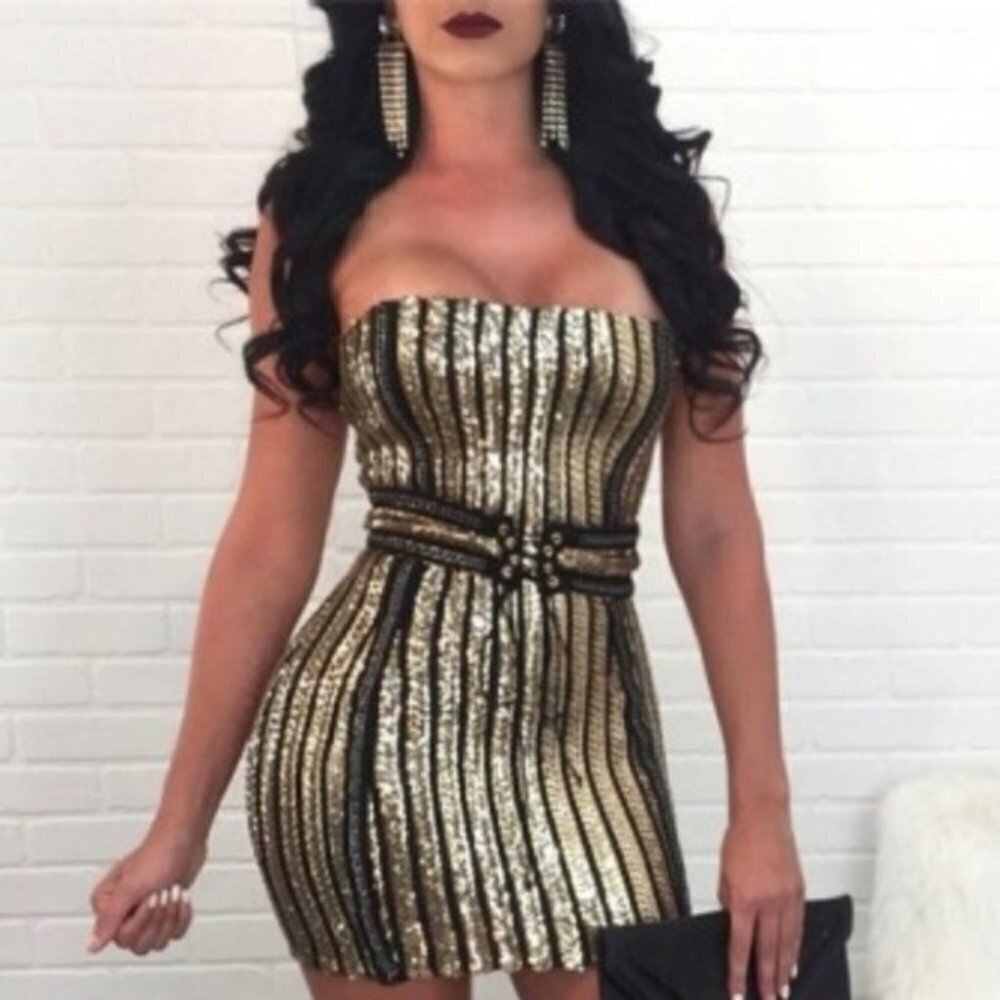 Black & Gold Sequin Mini Dress